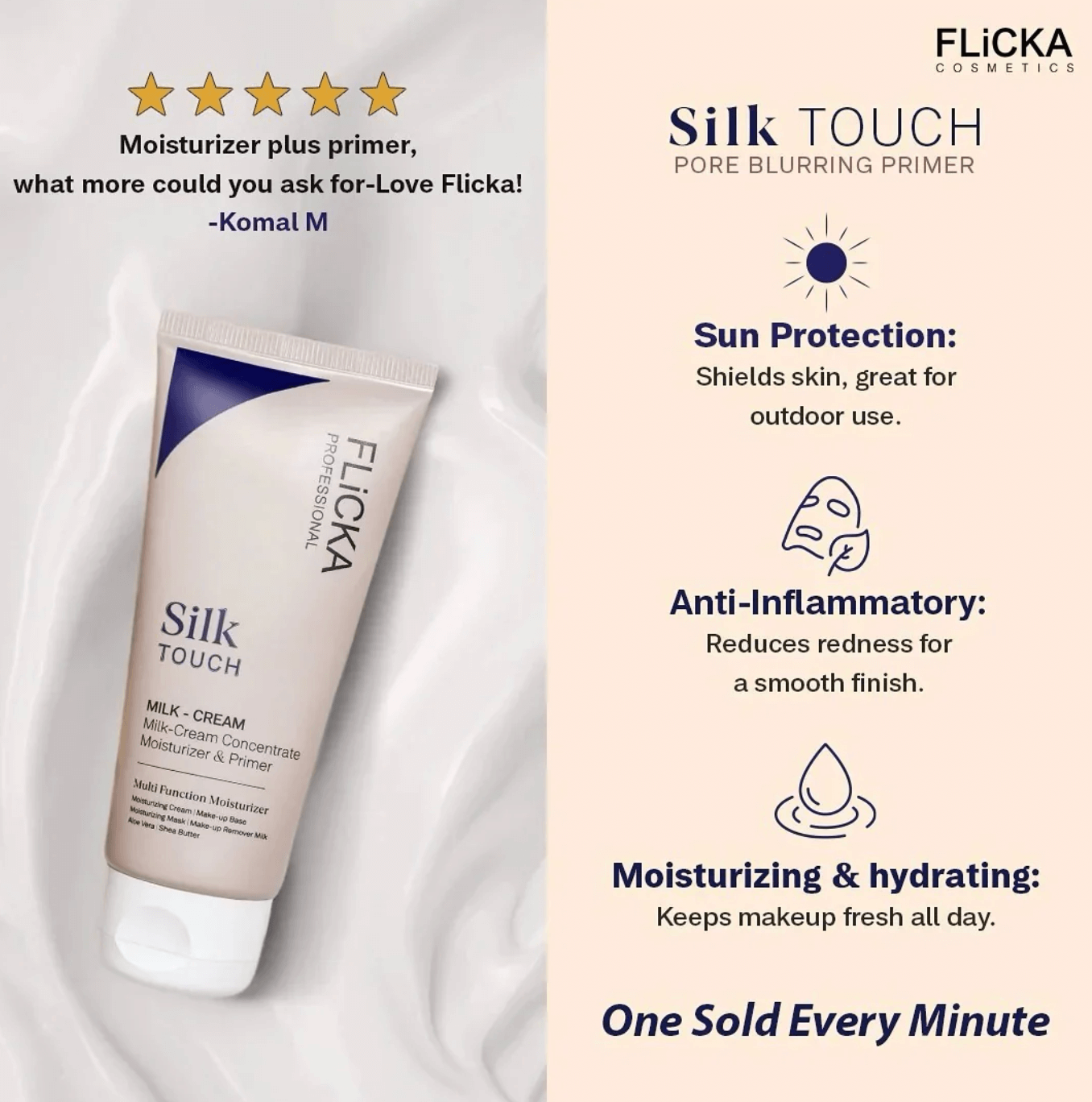 Flicka Silk Touch - 3 in 1 Moisturizer, Primer & Sunscreen for Face