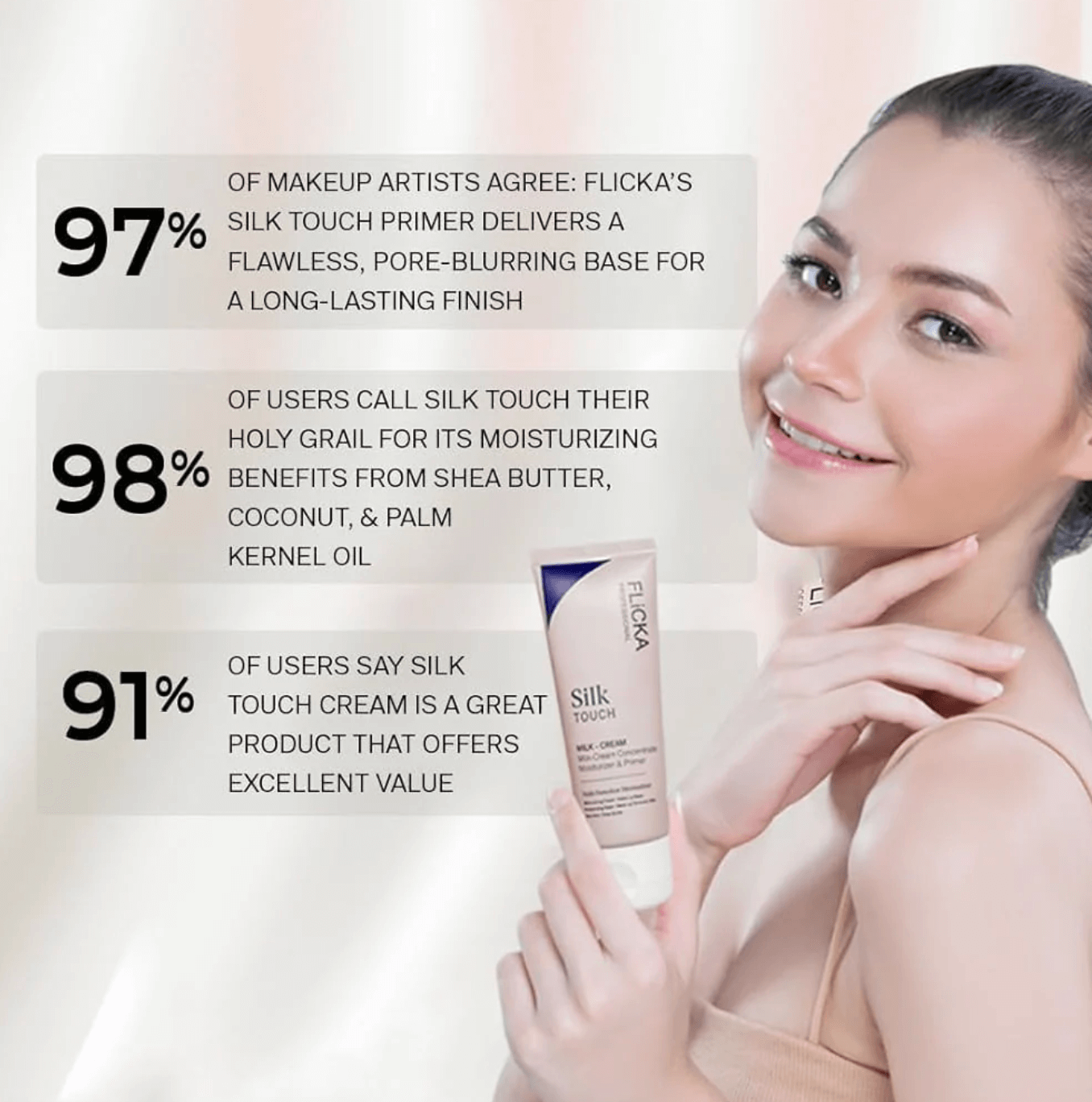 Flicka Silk Touch - 3 in 1 Moisturizer, Primer & Sunscreen for Face